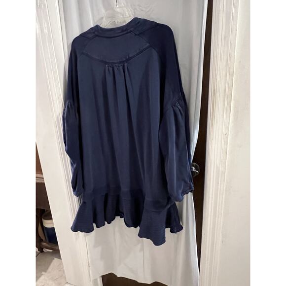 Free People Navy Blue Zander Mini Dress Oversized Layered French Terry Sz L - Picture 9 of 9